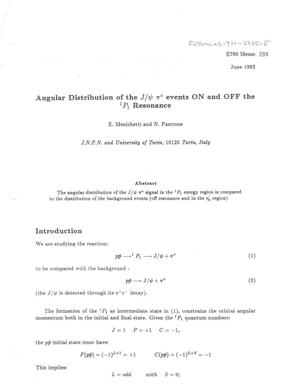 Angular distribution of the J/psi pi0 events ON and OFF the 1P1 resonance