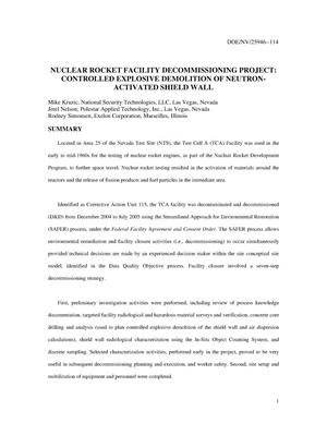 Nuclear Rocket Facility Decommissioning Project: Controlled Explosive Demolition of Neutron Activated Shield Wall