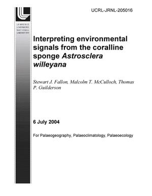 Interpreting environmental signals from the coralline sponge Astrosclera willeyana