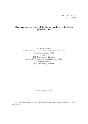 Scaling Properties of High $p_T$ Inclusive Hadron Production