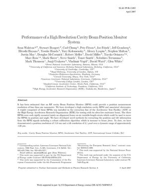 Performance of a High Resolution Cavity Beam Position Monitor System