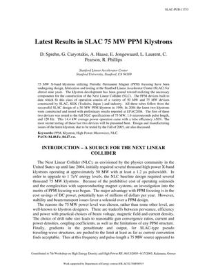 Latest Results in SLAC 75-MW PPM Klystrons
