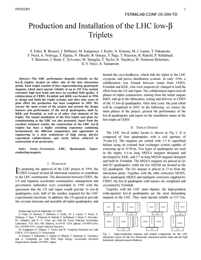 Production And Installation Of The Lhc Low Beta Triplets Unt Digital Library