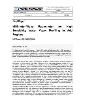 Millimeter-wave Radiometer for High Sensitivity Water Vapor Profiling in Arid Regions