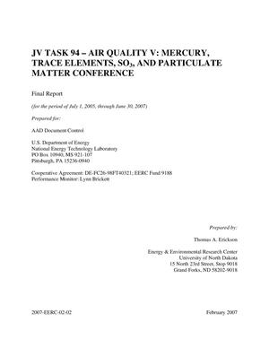 JV Task 94 - Air Quality V: Mercury, Trace Elements, SO3, and Particulate Matter Conference