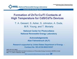 Formation of ZnTe:Cu/Ti Contacts at High Temperature for CdS/CdTe Devices