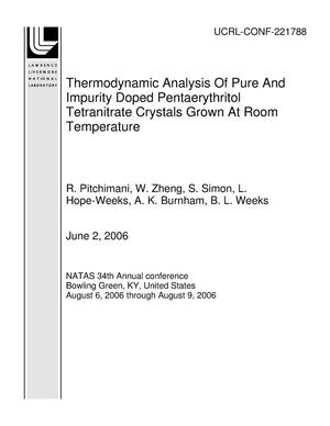 Thermodynamic Analysis Of Pure And Impurity Doped Pentaerythritol Tetranitrate Crystals Grown At Room Temperature