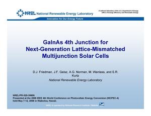 GaInAs 4th Junction for Next-Generation Lattice-Mismatched Multijunction Solar Cells