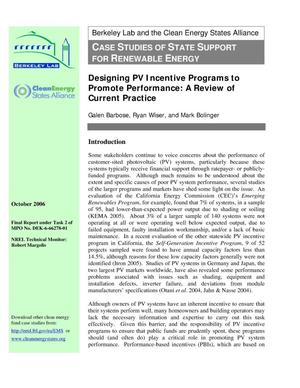 Designing PV Incentive Programs to Promote System Performance: A Review of Current Practice