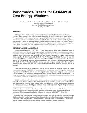 Performance Criteria for Residential Zero Energy Windows