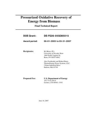Pressurized Oxidative Recovery of Energy from Biomass Final Technical Report