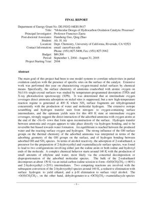 Final Report, "Molecular Design of Hydrocarbon Oxidation Catalytic Processes"