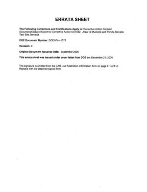 Corrective Action Decision Document/Closure Report for Corrective Action Unit 552: Area 12 Muckpile and Ponds, Nevada Test Site, Nevada, Rev. No.: 0 with Errata Sheet