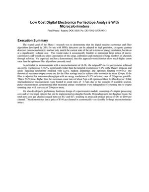 Low cost digital electronics for isotope analysis with microcalorimeters - final report