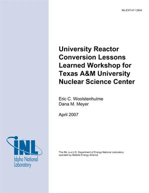 University Reactor Conversion Lessons Learned Workshop for Texas A&M University Nuclear Science Center Reactor