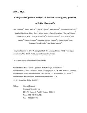 Comparative genome analysis of Bacillus cereus group genomes withBacillus subtilis