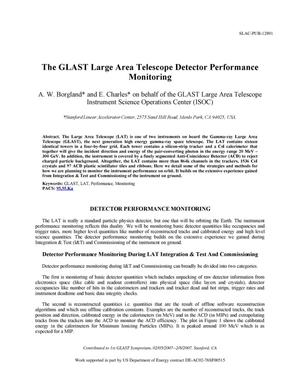 The GLAST Large Area Telescope Detector Performance Monitoring
