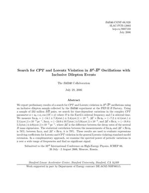 Search for CPT and Lorentz Violation in B0-B0bar Oscillations with Inclusive Dilepton Events