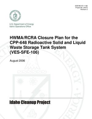 HWMA/RCRA Closure Plan for the CPP-648 Radioactive Solid and Liquid Waste Storage Tank System (VES-SFE-106)