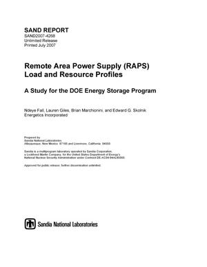 Remote Area Power Supply (RAPS) load and resource profiles.