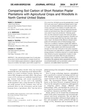 Comparing soil carbon of short rotation poplar plantations with agricultural crops and woodlots in north central United States.