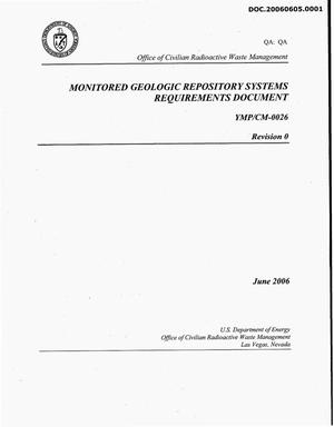 MONITORED GEOLOGIC REPOSITORY SYSTEMS REQUIREMENTS DOCUMENT