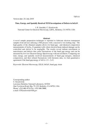 Time, Energy, and Spatially Resolved TEM Investigations of Defectsin InGaN