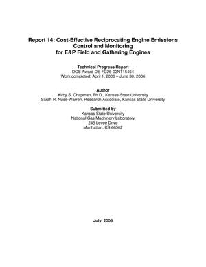 Cost-Effective Reciprocating Engine Emissions Control and Monitoring for E&P Field and Gathering Engines: Report 14