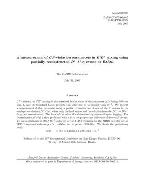 A Measurement of CP-violation Parameters in B0B0barMixing using Partially Reconstructed D^{*-}l^+ nu_l Events at BaBar