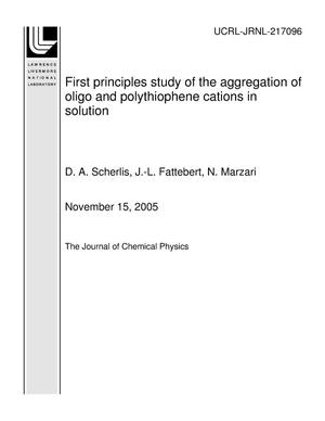 First principles study of the aggregation of oligo and polythiophene cations in solution