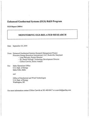 Enhanced Geothermal Systems (EGS) R&D Program: Monitoring EGS-Related Research