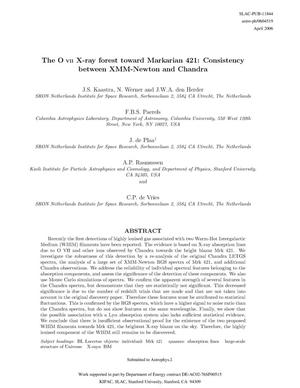 The O VII X-Ray Forest Toward Markarian 421: Consistency between XMM-Newton and Chandra