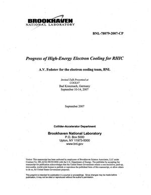 Progress of High-Energy Electron Cooling for Rhic.