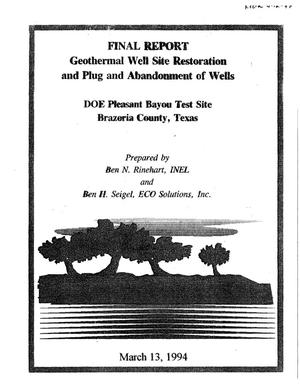 Final report for the geothermal well site restoration and plug and abandonment of wells: DOE Pleasant Bayou test site, Brazoria County, Texas