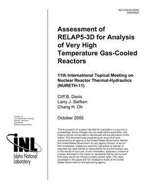 Assessment of RELAP5-3D for Analysis of Very High Temperature Gas-Cooled Reactors