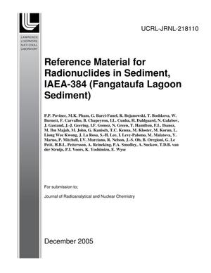 Reference Material for Radionuclides in Sediment, IAEA-384 (Fangataufa Lagoon Sediment)