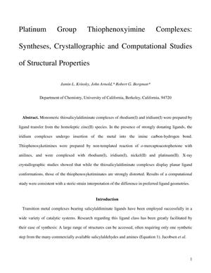 Platinum Group Thiophenoxyimine Complexes: Syntheses,Crystallographic and Computational Studies of Structural Properties