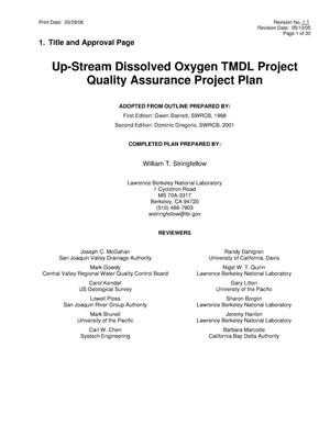 Up-Stream Dissolved Oxygen TMDL Project Quality Assurance ProjectPlan