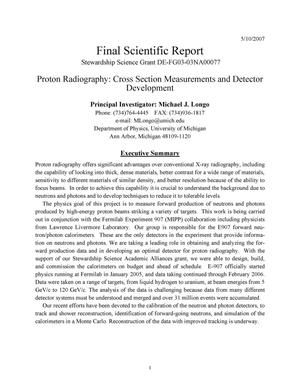 FINAL SCIENTIFIC REPORT - PROTON RADIOGRAPHY: CROSS SECTION MEASUREMENTS AND DETECTOR DEVELOPMENT