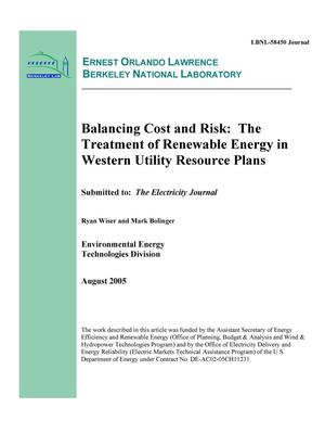 Balancing Cost and Risk: The Treatment of Renewable Energy inWestern Utility Resource Plans