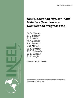 Next Generation Nuclear Plant Materials Selection and Qualification Program Plan