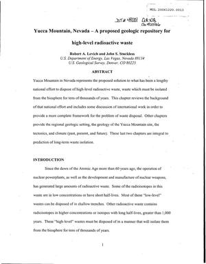 Yucca Mountain, Nevada - A Proposed Geologic Repository for High-Level Radioactive Waste (Volume 1) Introduction