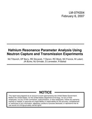 Hafnium Resonance Parameter Analysis Using Neutron Capture and Transmission Experiments