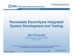 Renewable Electrolysis Integrated System Development and Testing