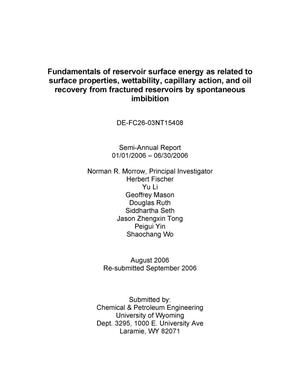 Fundamentals of reservoir surface energy as related to surface properties, wettability, capillary action, and oil recovery from fractured reservoirs by spontaneous imbibition