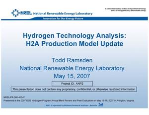 Hydrogen Technology Analysis: H2A Production Model Update