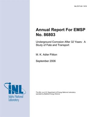 Annual Report for EMSP #86803 -- Underground Corrosion After 32 Years: A Study of Fate and Transport