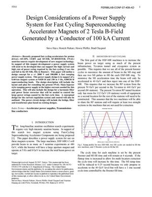 Design considerations of a power supply system for fast cycling superconducting accelerator magnets of 2 Tesla b-field generated by a conductor of 100 kA current