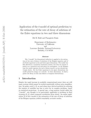 Application of the t-model of optimal prediction to the estimationof the rate of decay of solutions of the Euler equations in two and threedimensions