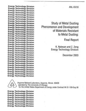 Study of metal dusting phenomenon and development of materials resistant to metal dusting. Final report.